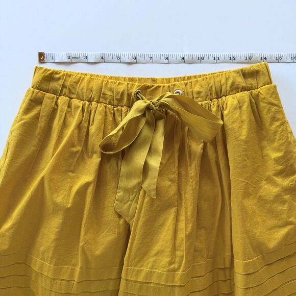 Anthropologie Odille Drawing Parallels Pleated Ribbon Tie Skirt Marigold Yellow - Picture 10 of 10